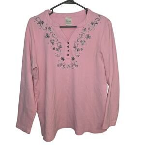 80s Style Blair Pink Bedazzled Embroidered Waffle Knit Top Women's Size L